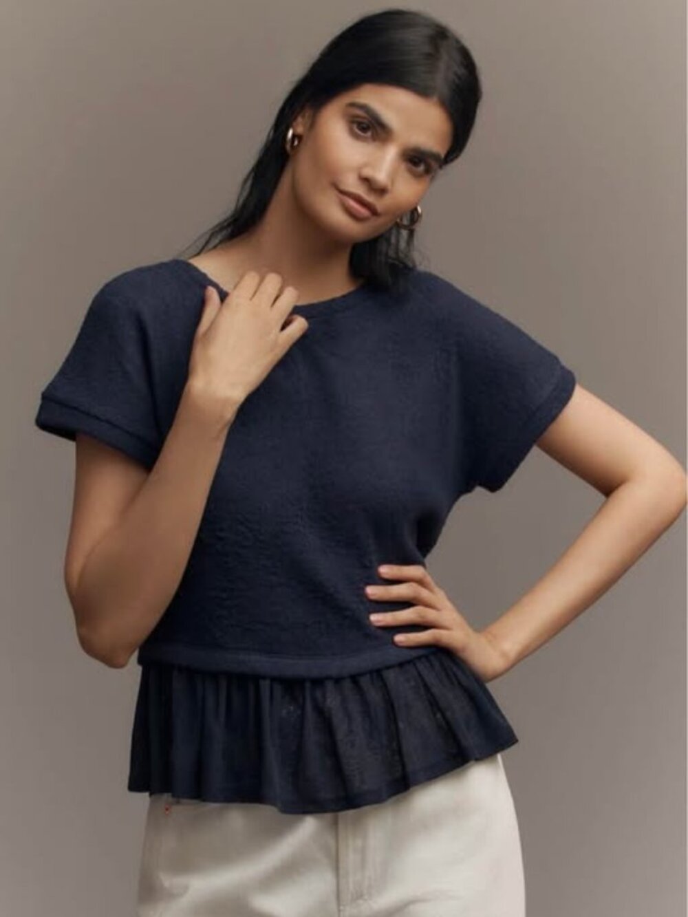 Anthropologie_Pilcro Short-Sleeve Sweater Layered Twofer Top — Size S Petite NWT